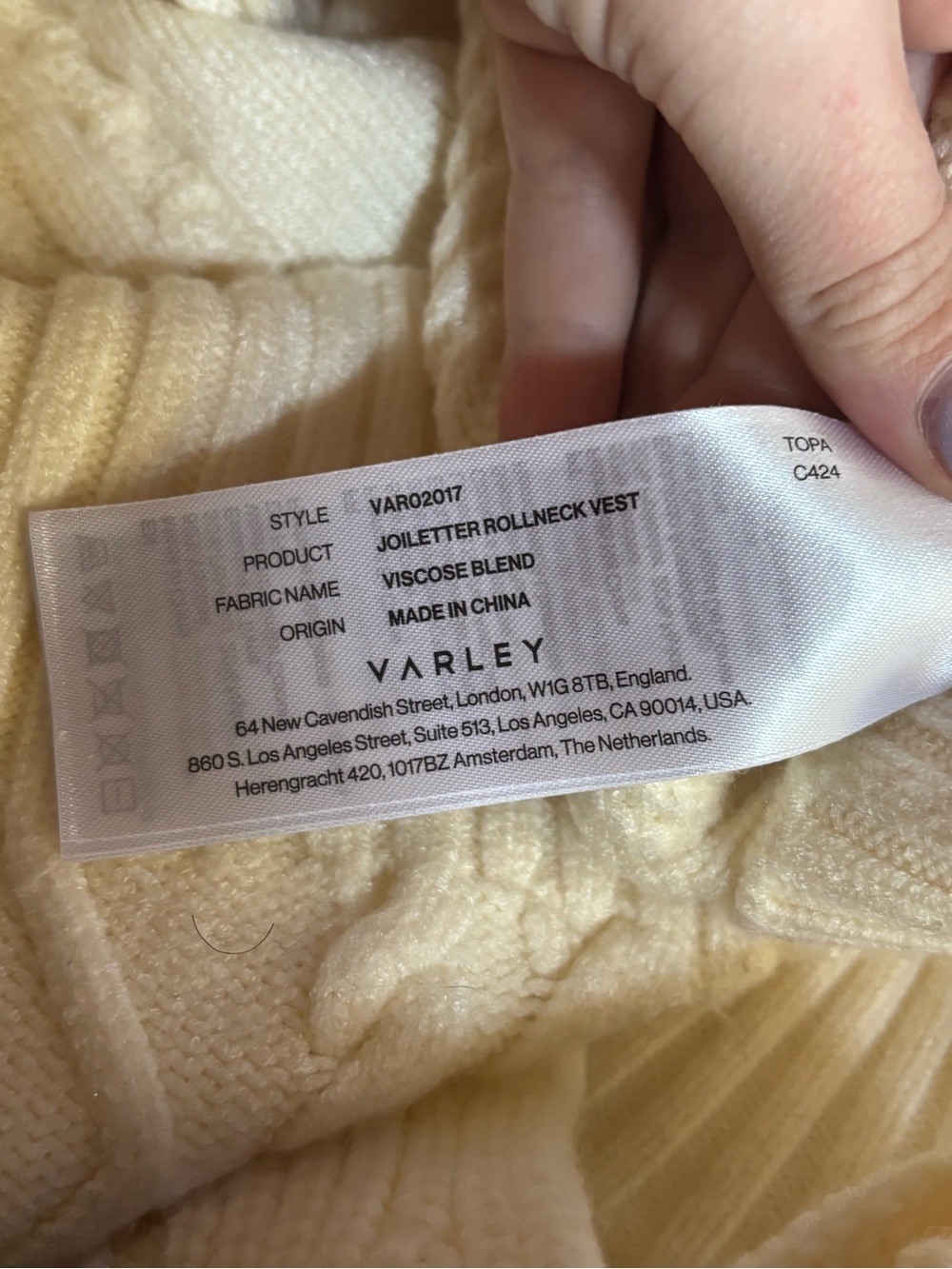 Varley Joilette Cable-knit Vest Cream Small - Picture 9 of 12